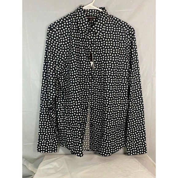 Michael Kors Boys Button Up Shirt Black White Stars Collared Long Sleeve M New - Picture 1 of 4